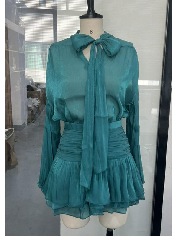 2025 Spring/Summer Bestseller: Temperamental Bow Puff Sleeve Top & Ruched Half Skirt Set