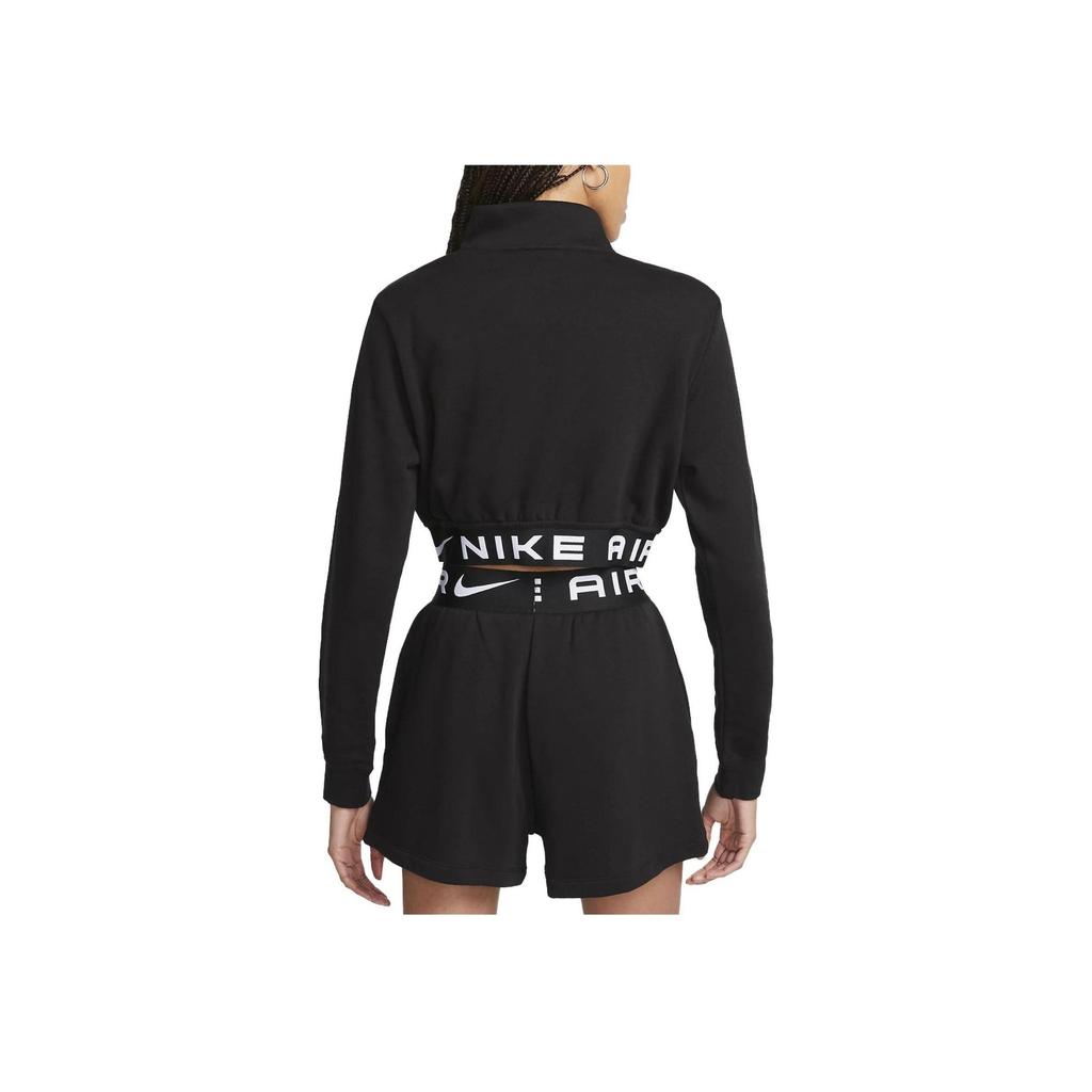 Nike Letter Print Stand Collar Half-Zip Cropped Sweatshirt Women Tops Black FB8068-010