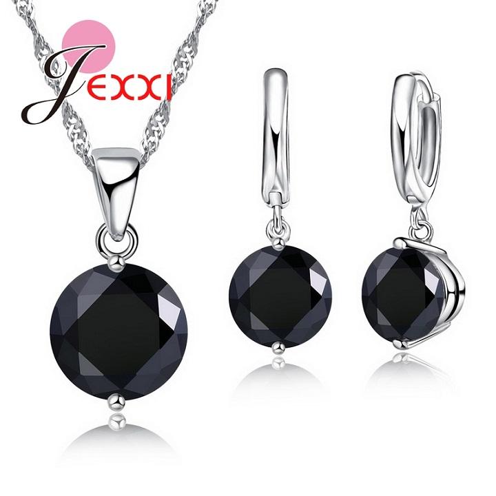 Wholesale Dedicated 925 Silver Jewelry Sets 8 Colors Cubic Zircon Pendant Set Anniversary Earrings Necklace Accessories