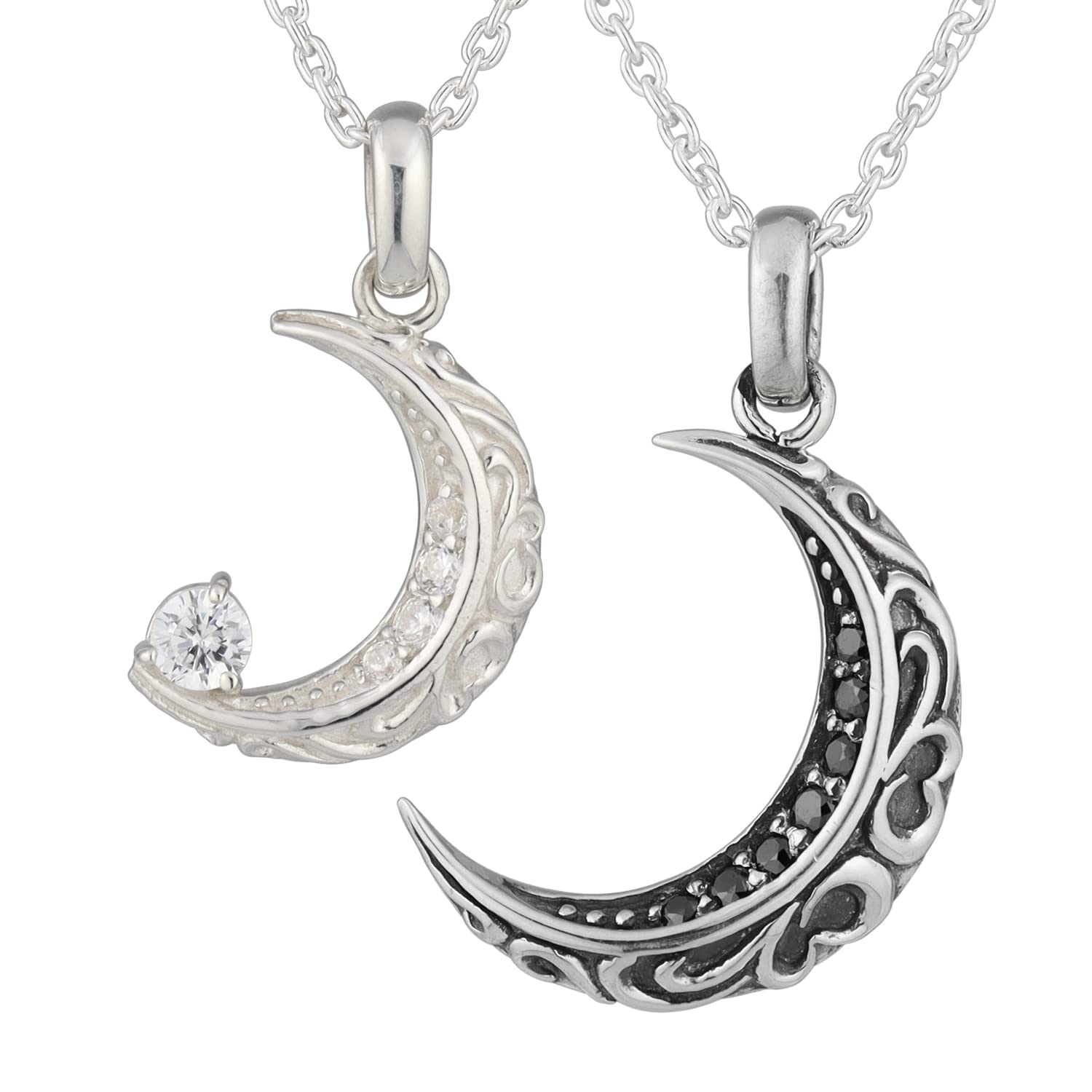 

Shinjuku Gin no Kura Arabesque Crescent Moon Pair Necklace Silver 925 Couple Set of 2 Matching Cubic Zirconia Arabesque Moon