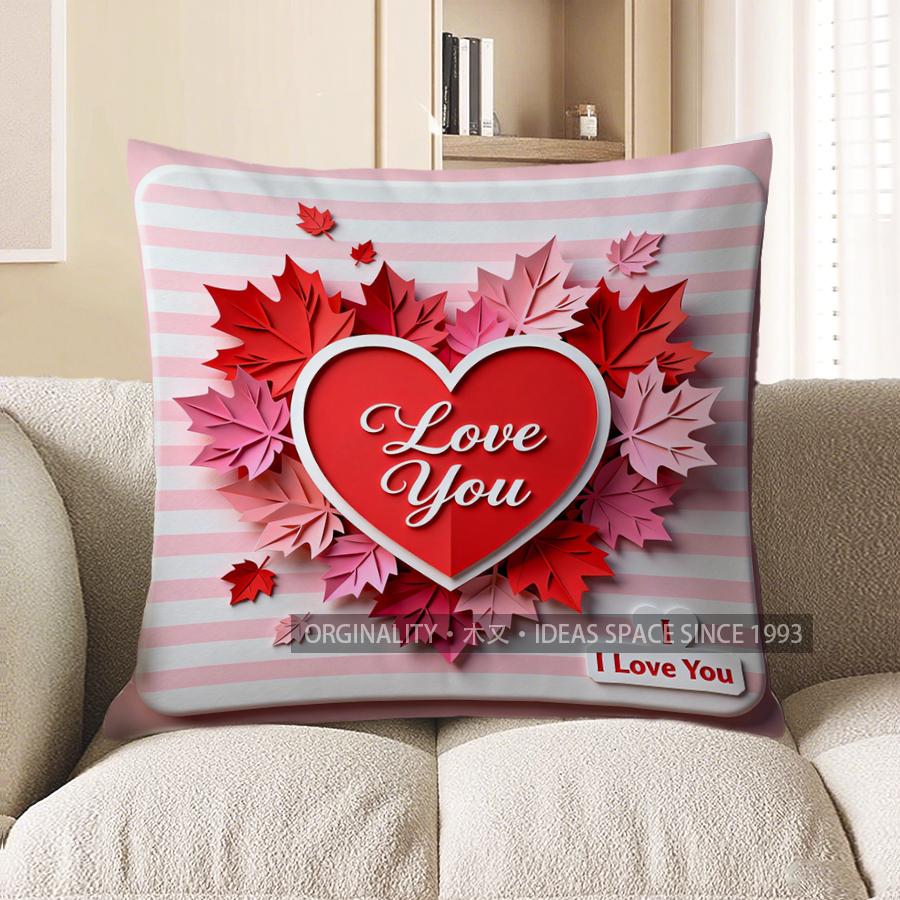 

Home Decor Heart With Leaves Saying I Love You Pattern Cushion Cover Suitable For Sofa Bedroom Car Pillow Cover 40x40cm