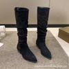 Fashion Frosted Pleated Long Knight Boots Women Autumn New Heel Boots Pointed Chelsea Boots Women P637