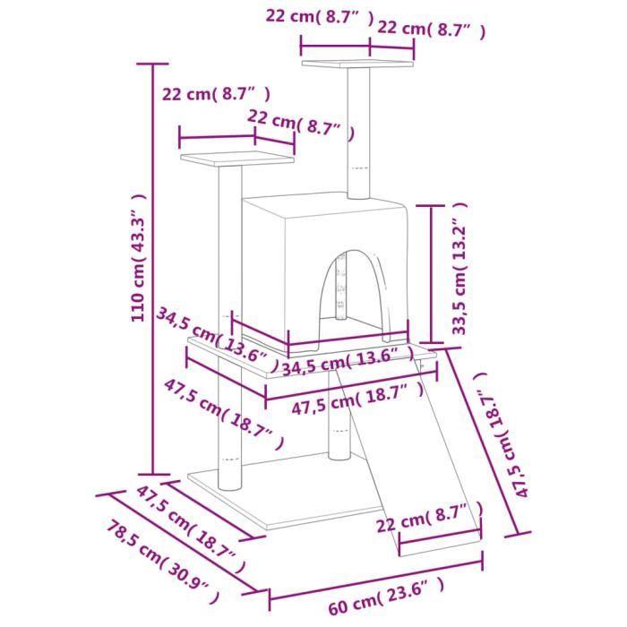 VidaXL Cat Tree with Sisal Scratching Posts Dark Grey 110 Cm 172039