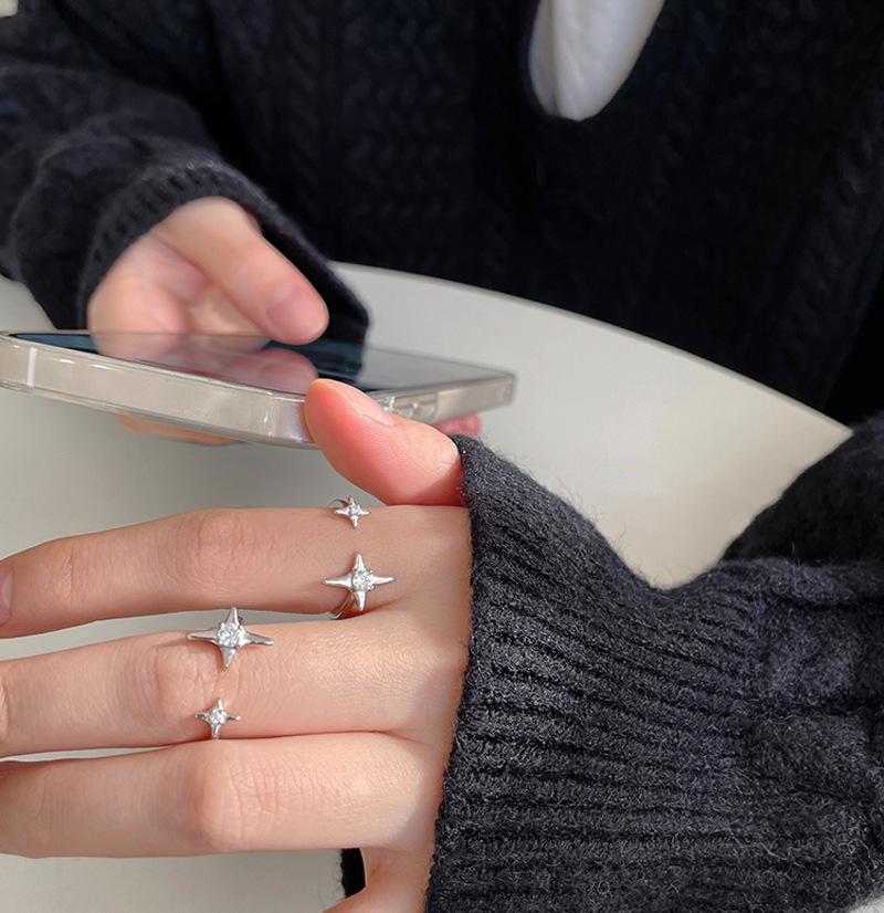 Exquisite Gold Open Ring: Japanese & Korean Style, Diamond-Studded Thin Band, Stackable & Elegant Finger Jewelry
