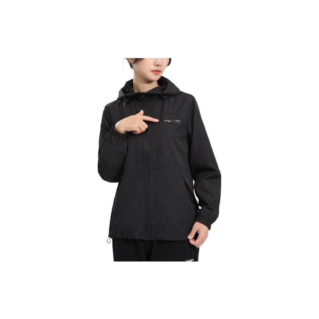 Li Ning Logo Aufdruck Reißverschluss Hoodie Damen Jacken Schwarz AFDR832-6