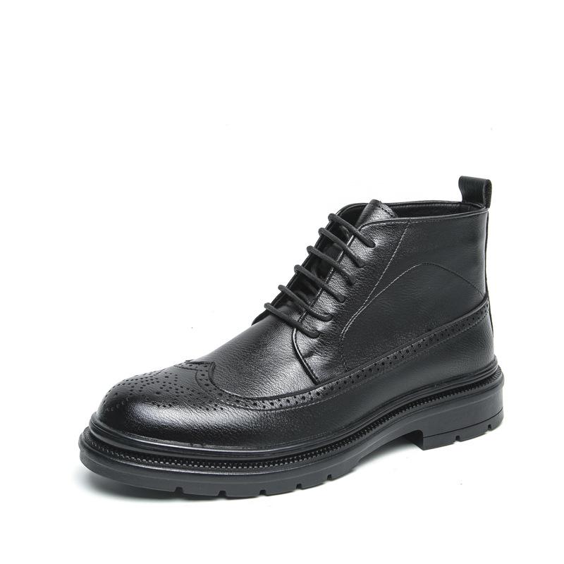 Men s British-Style Pointed Toe Leather Brogue High-Top Boots: Casual and Fashionable Formal Footwear Size 38