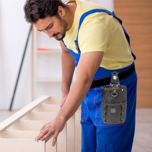 Prudencrose Spring-Loaded Nail Pouch with Quick Opening and Closing! 2-Tier Tool Pouch with Detachable Holder, Ideal for Organizing Small Items, Compa