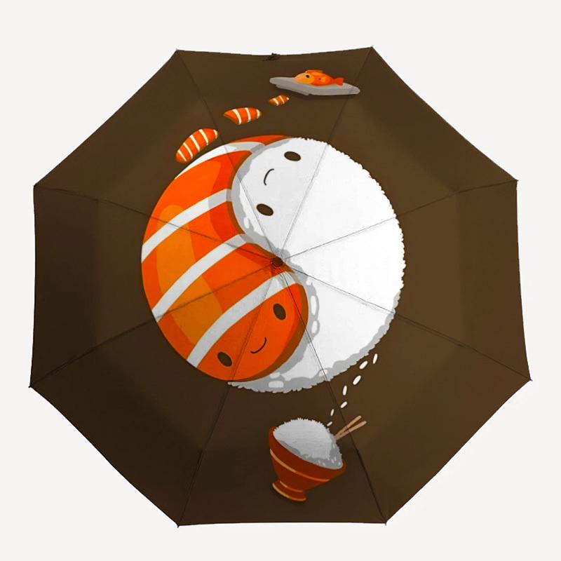 

1pc Sushi Rice Automatic Open/Close, Foldable Compact Umbrella with 8-Rib Shaft, Perfect Gift For Men And Women, Casual Style, Vibrant Motif