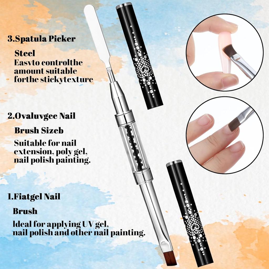 2pcs Gel Builder Brush, Nail Builder Gel Brush, Double Ended French Tip Brushes Hard Gel for Nails, Liner Brushes with Shiny Handle for Design Nails