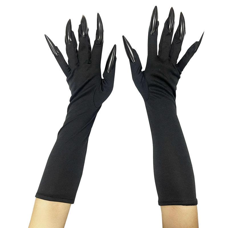 Halloween 40cm Guanti Artigli Spaventosi Unghie Lunghe Accessorio Costume Cosplay 1 Paio Strega Vampiro Demone Mani Elastiche Artiglio Rosso Nero