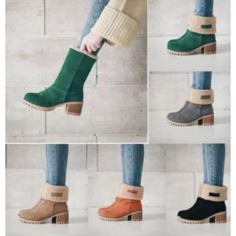 Winter women's shoes thick heel high heel snow boots two wear velvet warm women's boots medium boots cotton shoes