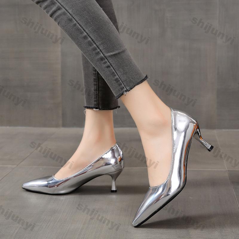 Dames Nieuw Ontwerp Zilveren Pumps Mode Puntige Hoge Hakken Dames Stiletto Sexy Feest Schoenen Vrouwen Comfort Hoge Hakken Enkele Schoen