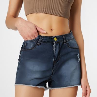 Women's Solid Color Jeans Stretch Slim Fit Distressed Fringe Denim Shorts