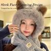 Autumn-Winter Fashion Plush Warm Hat with Fox Ears and Scarf Set for Women, Cute Animal Winter Two-Piece Outfit Plus Neck Warmer
