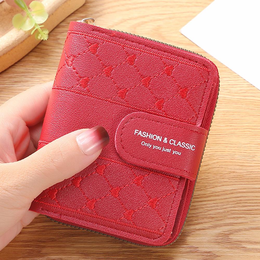 1Pc Women Wallets Embroidered Love Heart Short Wallet Fashion Ladies ID Card Holders Clutch Bag ID Holder Zipper Snap Coin Purse