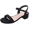 Sandals women's summer 2025 new versatile medium heel thick heel with high heels black soft sole work large size