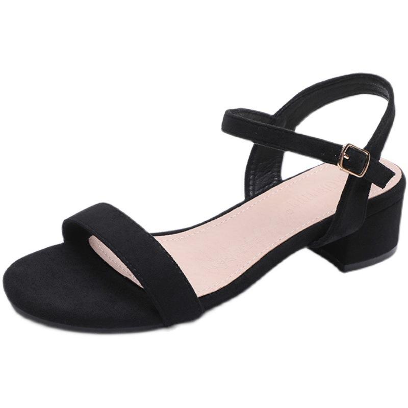 Sandals women's summer 2025 new versatile medium heel thick heel with high heels black soft sole work large size