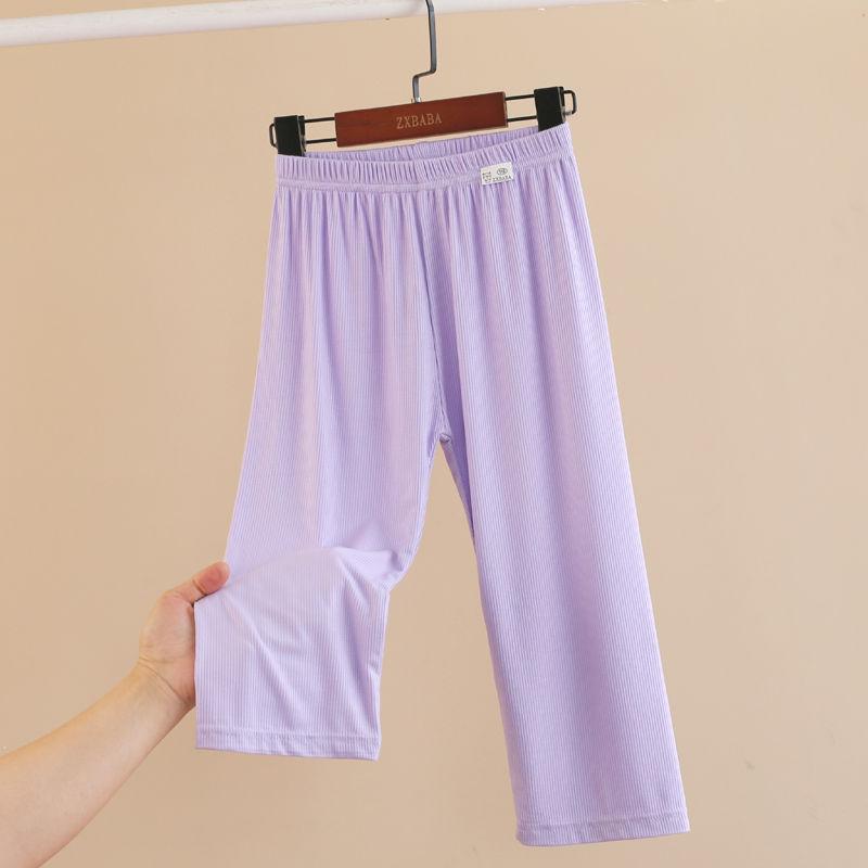 Children's Threaded Thin Wide Leg Pants Summer Mosquito Proof Pants Straight Leg Pants Home Mid Length Pants