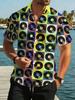 Retro Men's Printed Shirts Optical Disc Pattern Casual Shirt Oversized Top Beach Short Sleeved Hawaiian Style Shirts Men Clothes