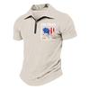 Men's Casual Loose Fit Polo Shirt Short Sleeve Top with Flag and Letter Print Suitable for Everyday Wear and Outdoor Activities