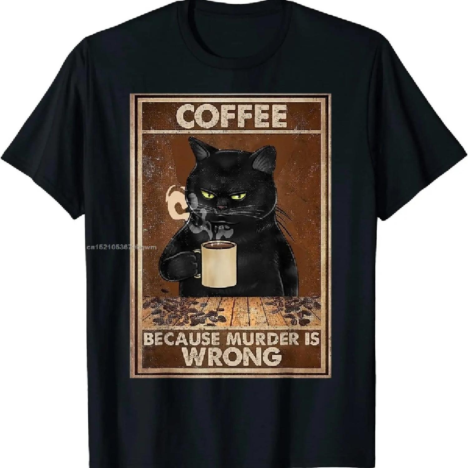 

Кофе Потому что Убийство Это Плохо Черный Кот Пьет Кофе Забавная Футболка Оверсайз Хип-хоп Футболка Хлопковые Топы Футболки для Мужчин Досуг XXXXXL чёрный