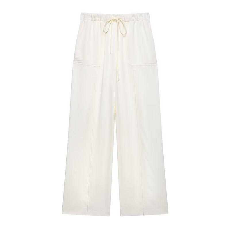 Kaslead New Women clothes Western Style Silk Satin Texture Hanging Neck Top Trousers 2754253 2706253