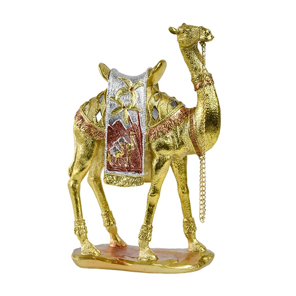 Decorative Middle Eastern Camels Figurine Luxury Gold Desert Animal Resins Statue for Bookshelves and Tabletop Accent