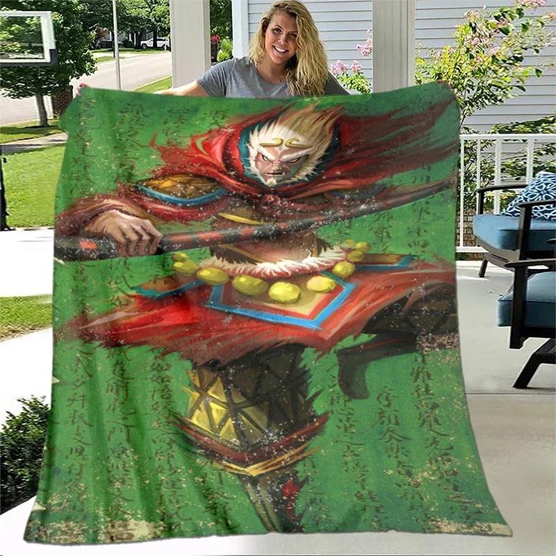 Art Sun Wukong Monkey King Soft Plush Sofa Bed Throwing Cartoon Picnic Blanket Modern Flannel Blanket Printed Comforter Gift