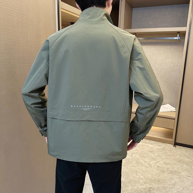 2025 Men's Casual Stand-up Collar Jacket - Spring/Autumn Korean Style, Solid Color, for Middle-aged and Young