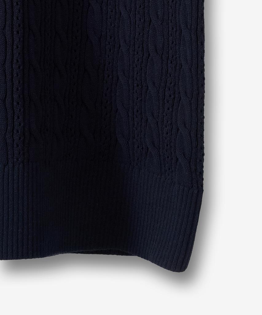 BLOND9 Cable Punching Short Sleeve Round Knit_Navy
