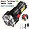 5LED Torch High Power Led Flashlights Powerful Work Light Rechargeable Camping COB Side Light 3 Modes Adventure Outdoor Lantern