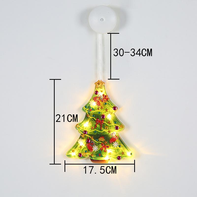 Led Suction Cup Light Diamond Painting, Christmas Tree Elderly Holiday Window Decoration Hanging Painting, Point Diamond Shape Hanging Light