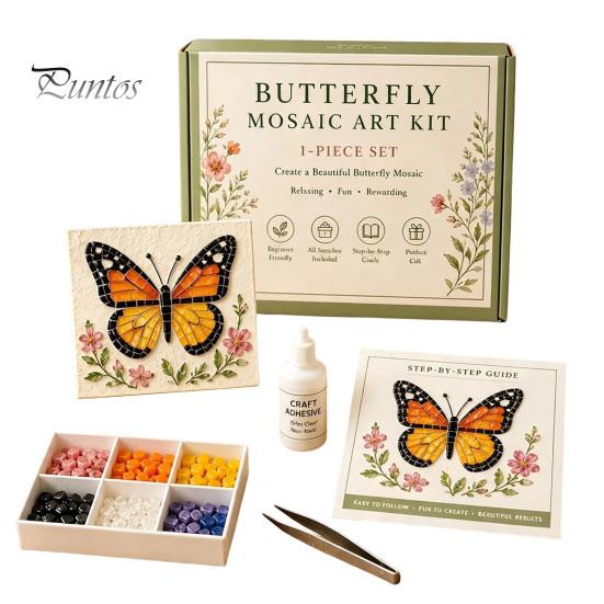 Handicraft Supplies for Home Sea Glass Mosaic Art Kit, Flower Insect DIY Unique Birthday Presents Her Craft Kit with Colorful Pieces Adults Beginners,