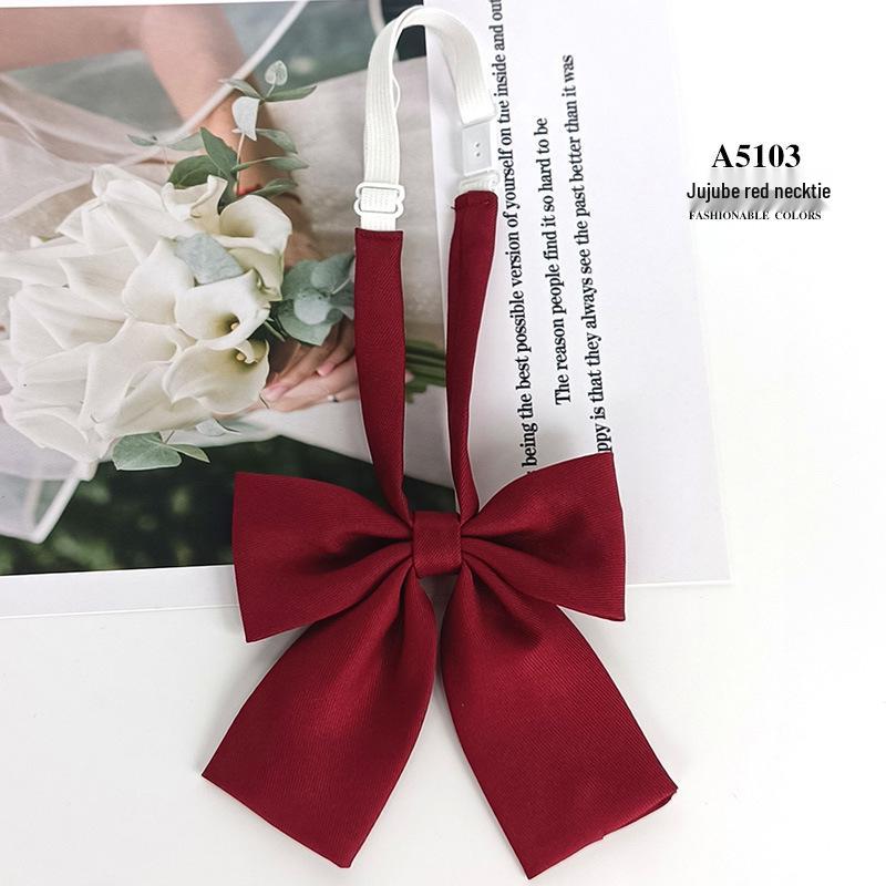 JK Collar Bow Tie for Women - Korean & Japanese Academic Style, Solid Color with Fine Stripes, Black & Wine Red