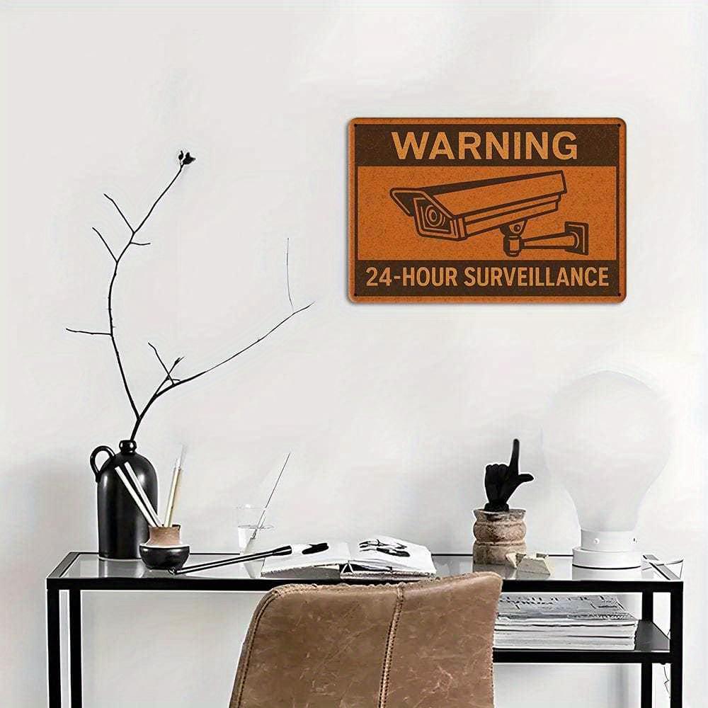 Vintage 24-Hour Surveillance metal sign, 8x12 inch.