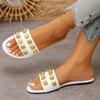 Classic Slippers for Women Basic Casual Flat Low Heels Basic Women Shoes Solid Leather Rivet Slip On Summer Sandals Plus Size
