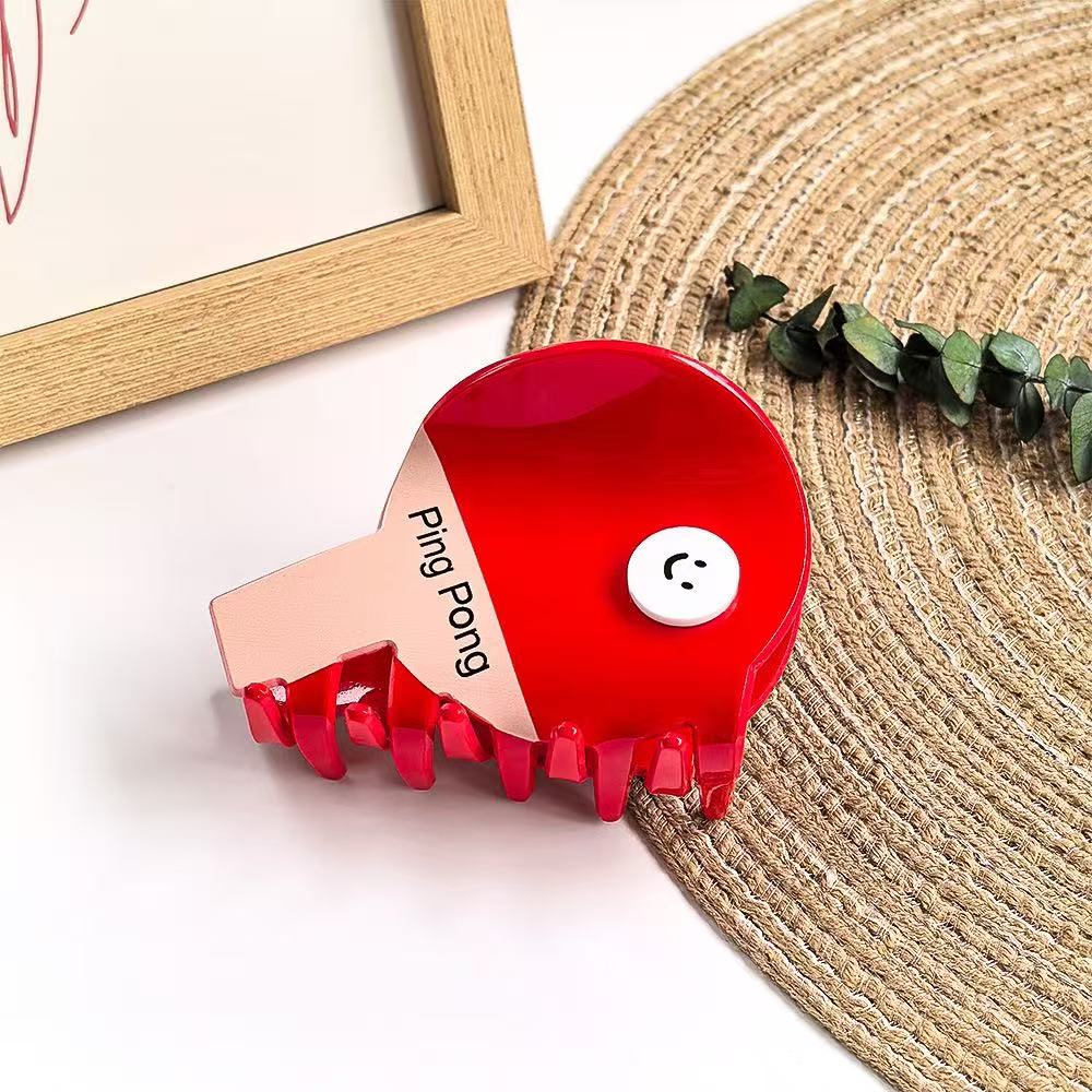 

1 шт. спортивная красная ракетка для настольного тенниса со смайликом, красочный зажим для бадминтона, новая клипса-акула, милая и милая мультяшная заколка для волос для девочки