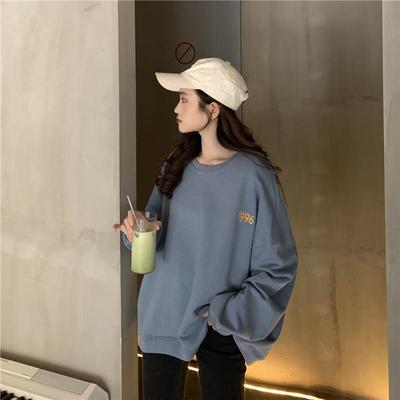 Frauen Langarm O Hals lose Pullover weibliche Tops einfarbig Sweatshirts