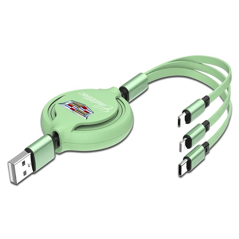 3 In1 Retractable Fast Charge Data Cable USB Android Type-C IPhone Car Accessories For Cadillac XT5 XTS CTS BLS SLS DTS SRX Escalade Tiburon Deville