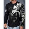 Fashion Men's Creative Portraits Animals 3D T-shirt Comfortable Soft Breathable Loose Large Casual Sports Versatile Round Neck Long Sleeve T-shirt