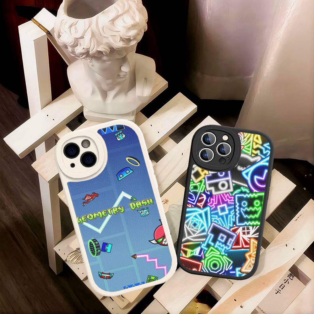 Custodia per Telefono Geometry Dash per iPhone 11 12 13 14 15 16 Pro Max Plus Copertina in Pelle
