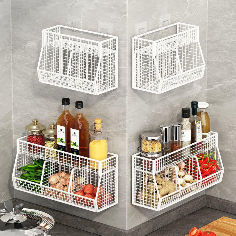 1Pc Wall Mounted Kitchen Storage Basket Durable Wire Storage Rack For Vegetables And Fruits Suitable For Home Organization