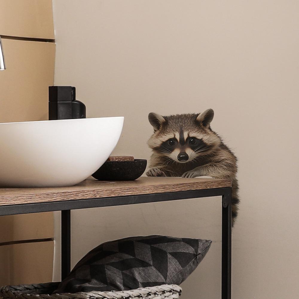 Cartoon Simulation Raccoon Bathroom Toilet Stickers for Beautification and Decoration