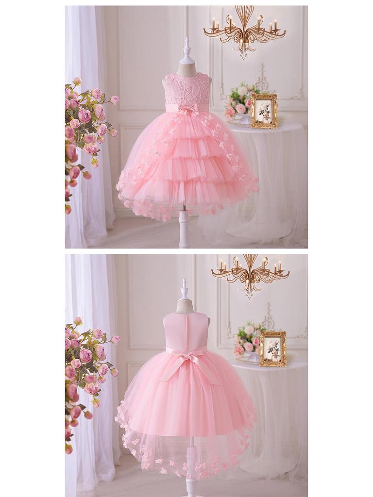 New Puffy Bridesmaid Girl's Dress with Layered Butterfly Design - Princess Evening Gown for Weddings or Festivals