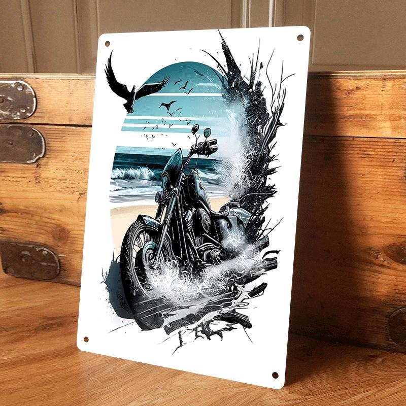 

1 piece of vintage motorcycle coastal landscape tin plaque, American country style home wall decoration, suitable for living roo (as the picture,20x30cm)