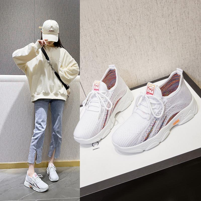 Shoes Women's Spring and Autumn New Trendy Sports Shoes Thick Sole Heightening Casual Single Shoes Breathable Flying Woven Women's Shoes