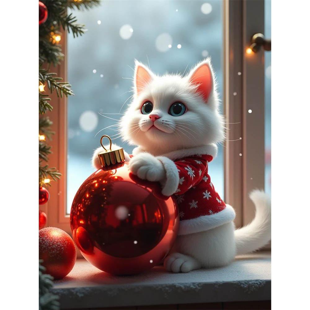 

Full Diamond Cute Kitten Diamond Decoration Painting Kit 5D Diamond Embroidery Handmade Crafts Rhinestone Art Living Room Wall Decor Round 20x30cm
