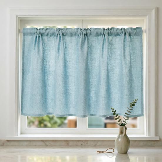 Linen Short Curtain for Kitchen, Semi Sheer Valance for Small Window, Kitchen Curtain for Pantry Door, Farmhouse Cabinet Cover