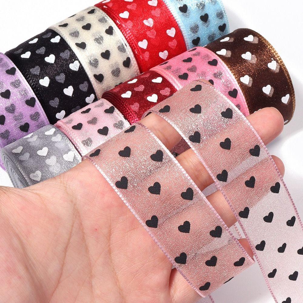 Heart Print Heart Ribbon Sheer Organza Craft Ribbon Gift Embellish Organza Tape Garment Trim