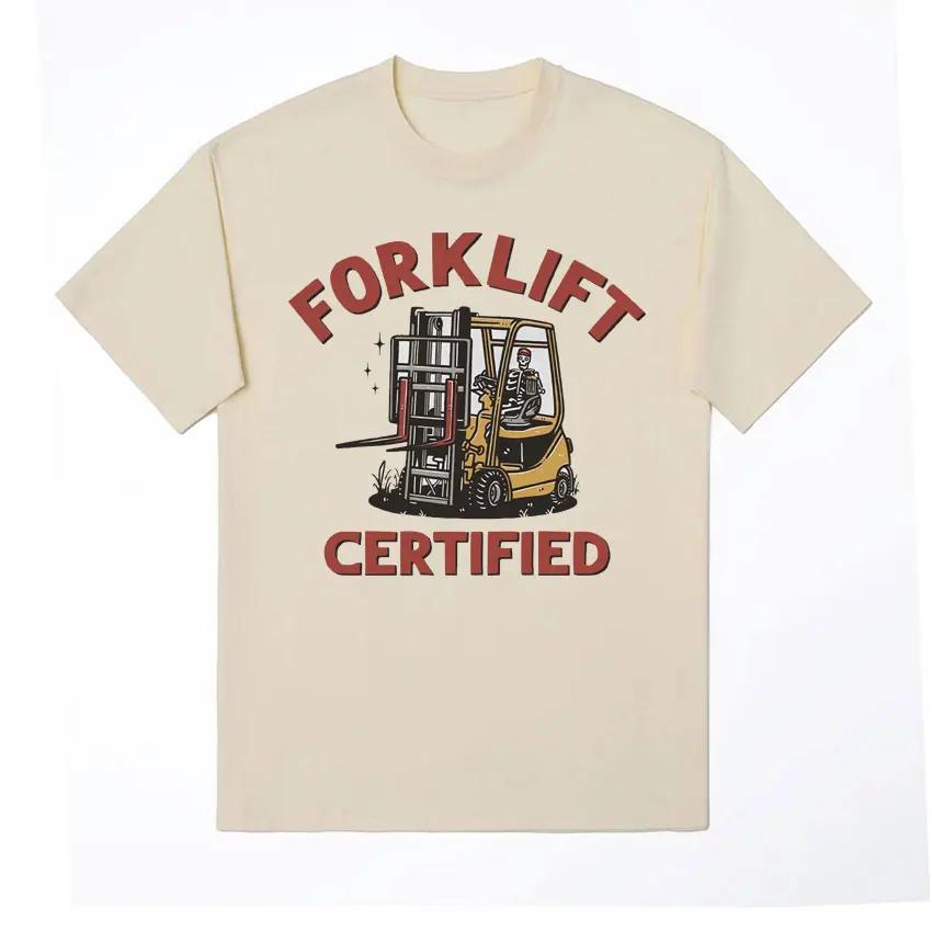 Funny Forklift Certified Skeleton Driver Meme T Shirts Men's 100% Cotton Oversized T Shirt Male Fashion Vintage Y2k T-shirt Tops